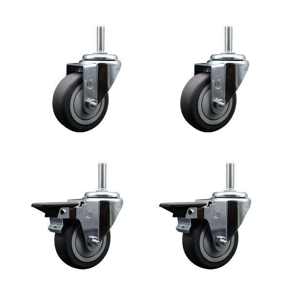 Service Caster 35 Inch Thermoplastic Rubber Wheel Swivel 58 Inch Threaded Stem Caster Set 2 Brakes SCC SCC-TS20S3514-TPRB-58212-2-PLB-2 - main